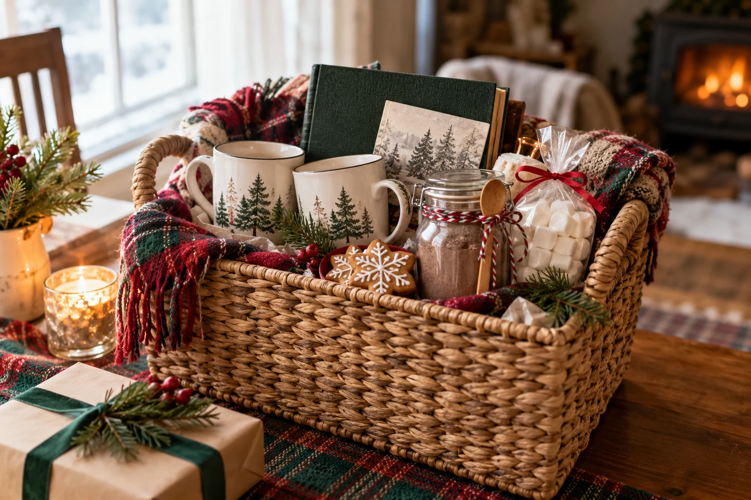 Christmas Gift Basket Ideas Built Around One Thoughtful Theme — editorial illustration