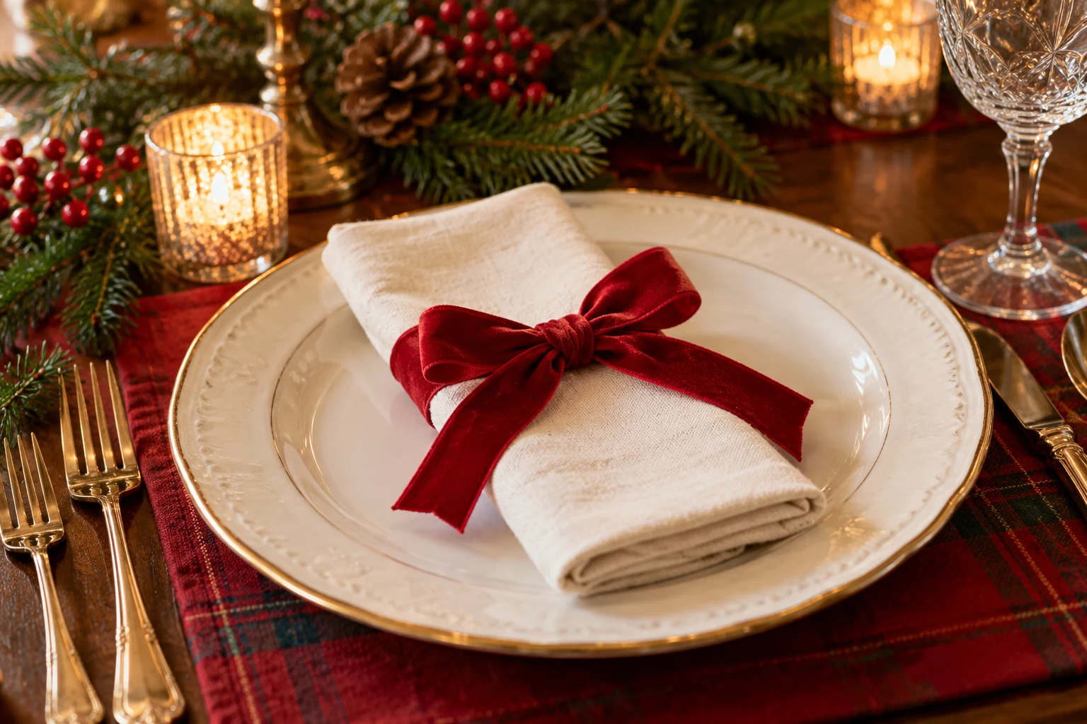 Easy Christmas Napkin Folding with a Simple Ribbon Wrap — editorial illustration