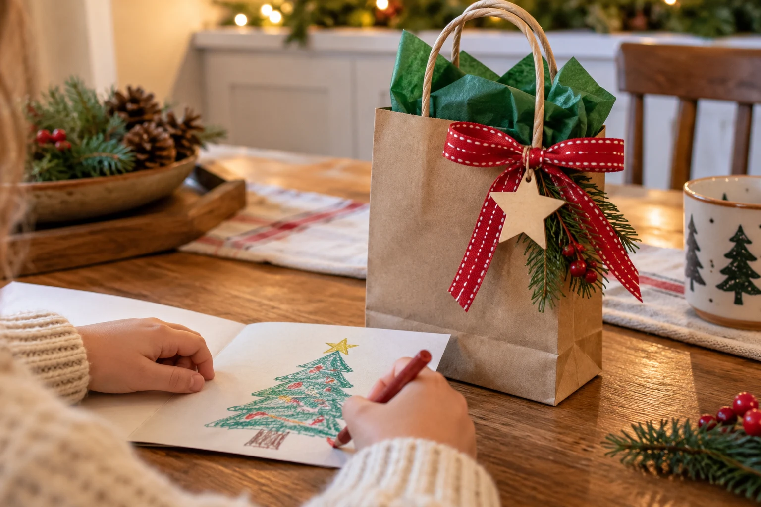 Simple Christmas Teacher Gift Wrapping with a Personal Note — editorial illustration