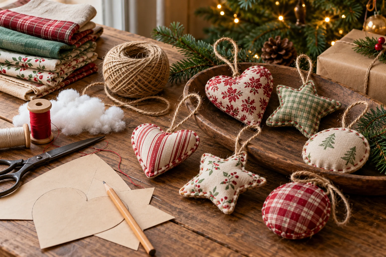 DIY Fabric and Twine Christmas Ornaments with Handmade Charm — editorial illustration