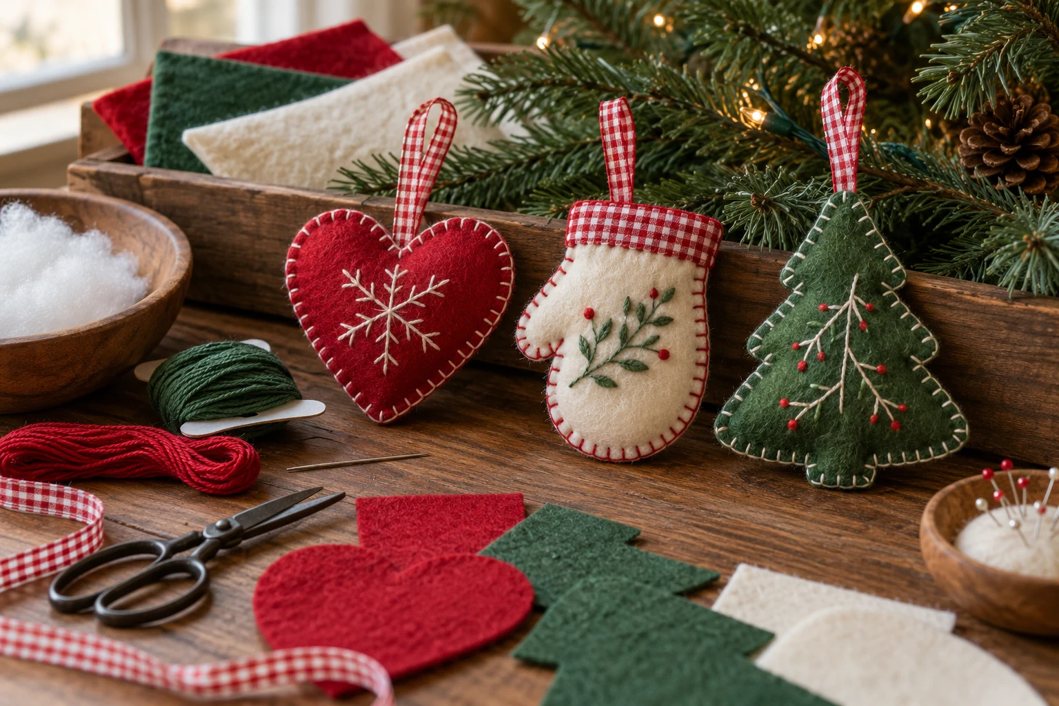 Easy Felt Christmas Ornaments with a Simple Blanket Stitch — editorial illustration