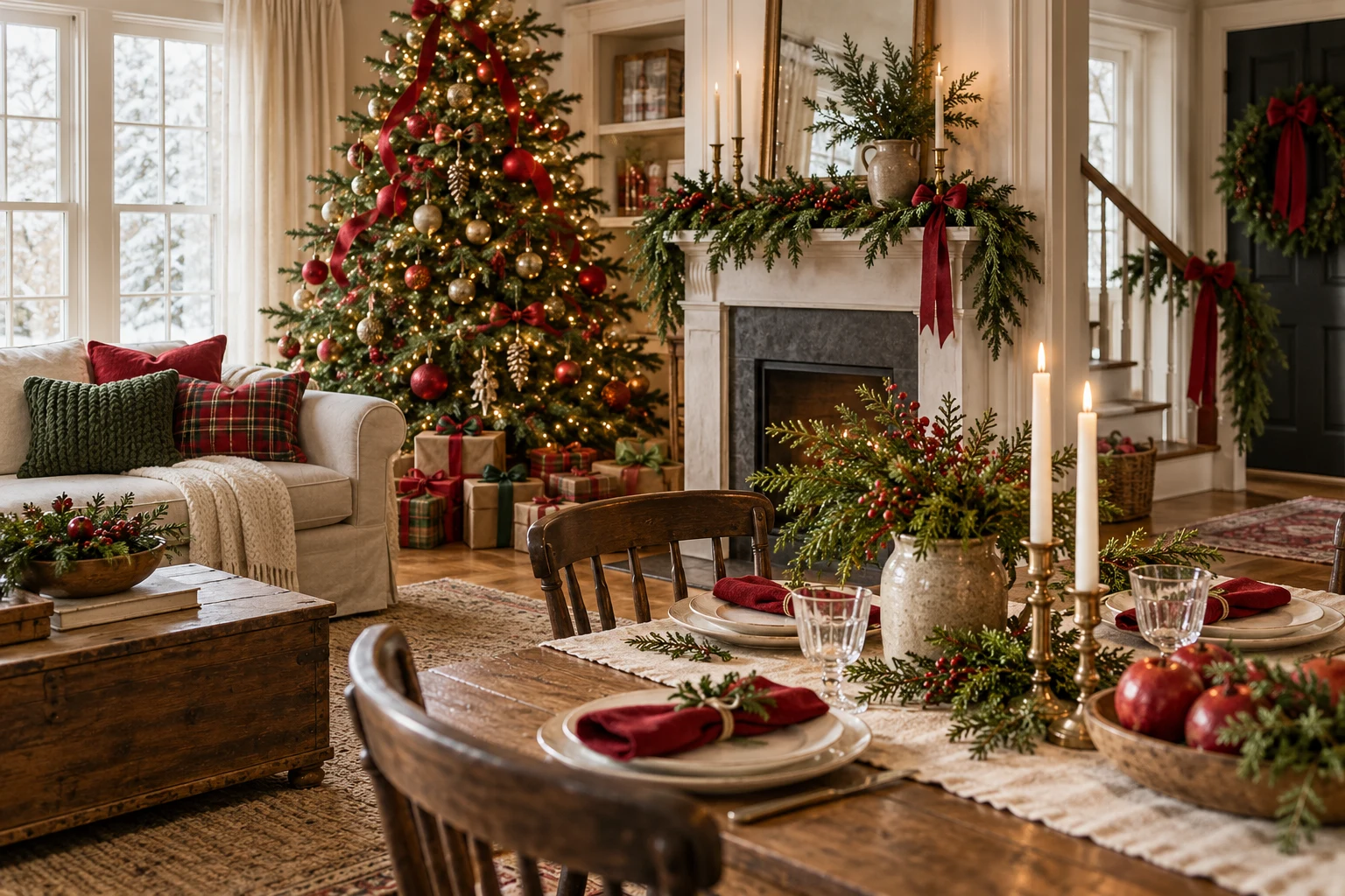 Red and Green Christmas Decor with a Timeless Feel — editorial illustration