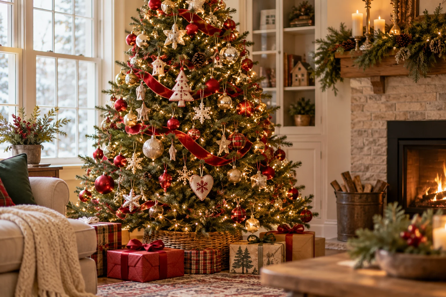 Traditional Christmas Tree Decorating with Timeless Style — editorial illustration